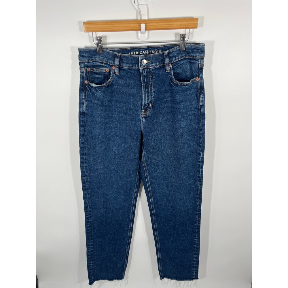 American‎ Eagle Jeans Womens 10 X-Long Blue Super High Rise Straight Dark Wash